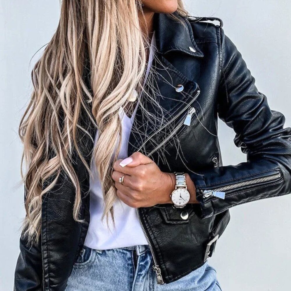 VINTAGE 80's Wilson's MOTO Black LEATHER Crop BIKER Jacket M